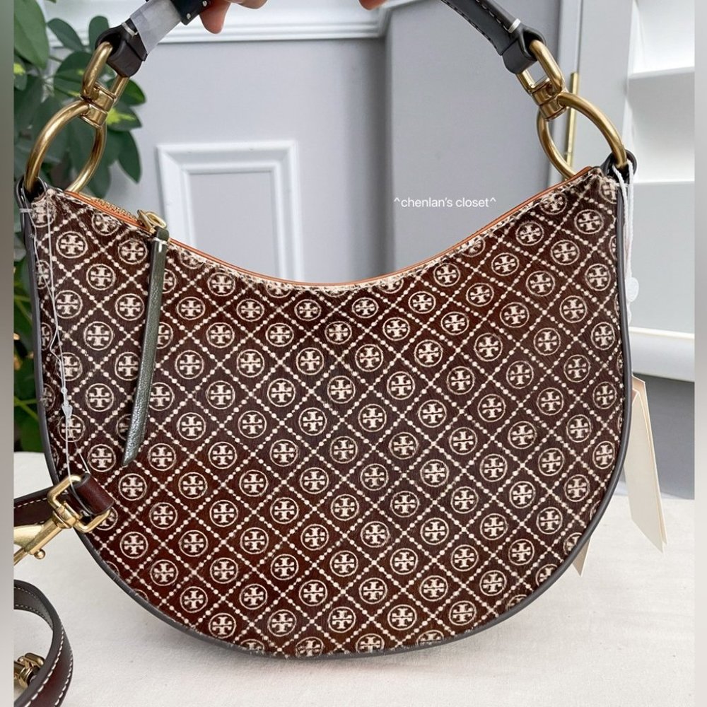 🔥NeW! Tory Burch T Monogram Haircalf Mini Crescent Bag - Picture 7 of 15